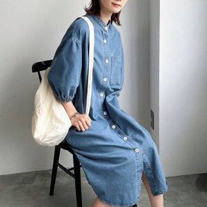 Casual Denim Button-Up Dress